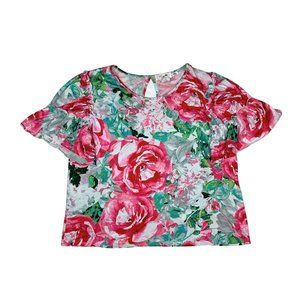 (Up To 50% Off SALE) Missa Soft Stretchy Floral  Ruffle Short Sleeve Top